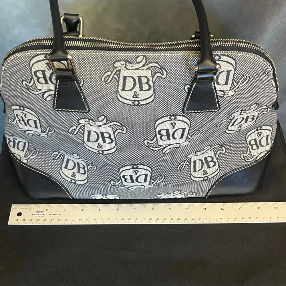 Dooney & Bourke Donegal Crest Dome Satchel Monogram Grey Black Leather Trim‎